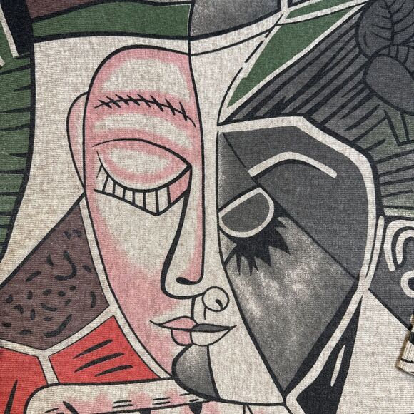 Shana Sweater Medium Abstract Face Print Art Pullover Drop Shoulder Taupe Multi - Picture 4 of 13